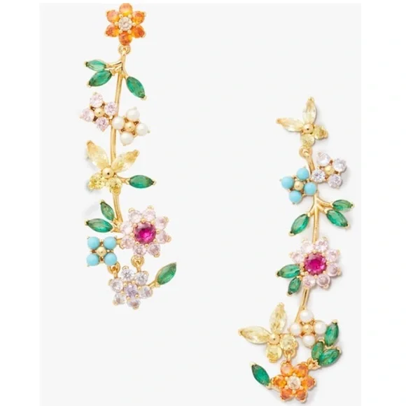 Kate Spade new bloom statement floral flower linear earrings - Picture 1 of 8